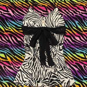 Y2k Mcbling Zebra Print Slip Top with Black Bow